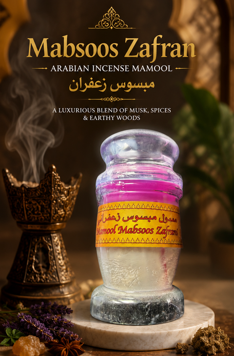 Mabsoos Zafran Arabian Incense Mamool – Musk, Patchouli, Oakmoss & Lavender Premium UAE Incense