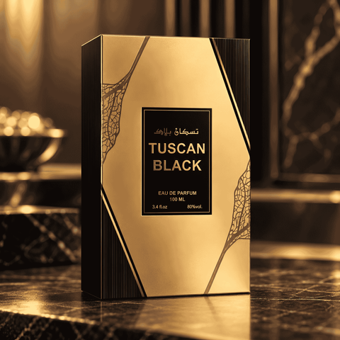 Tuscan Black Unisex Arabian Perfume – Raspberry, Saffron, Leather & Amber