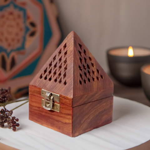 Shining Handicrafts Incense Stick Holder 4.5in Wooden pyramid Shape Handmade Dhoop Batti Stand Wooden Incense Holder (Brown) Dhoop